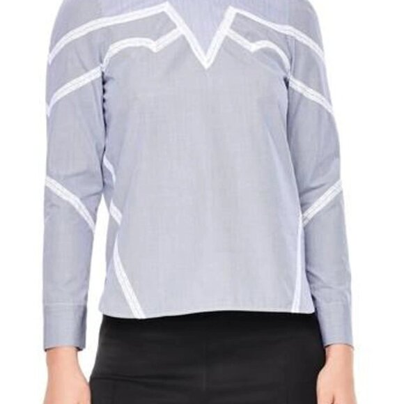 Sandro Suzan Lace Inset Cotton Top In Blue size 1 US size S - Picture 2 of 3